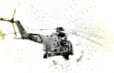askeri helikopter resim sanatı klasiği çiziyor