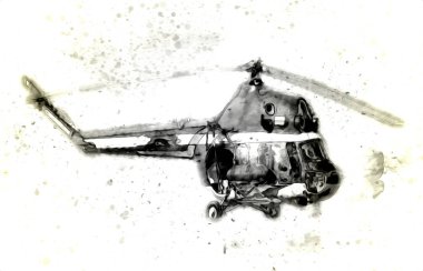askeri helikopter resim sanatı klasiği çiziyor