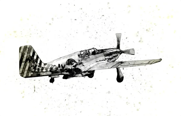 Avião Lutador Velho Isolado Fundo Branco Arte Vintage Retro Ilustração — Fotografia de Stock