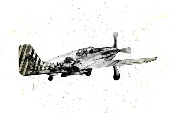 Vecchio Aereo Combattimento Isolato Sfondo Bianco Arte Vintage Retro Illustrazione — Foto Stock