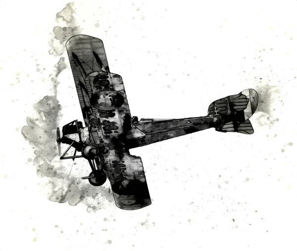 Old Fighter Plane Isolated White Background Art Vintage Retro Illustration — Stock Photo, Image