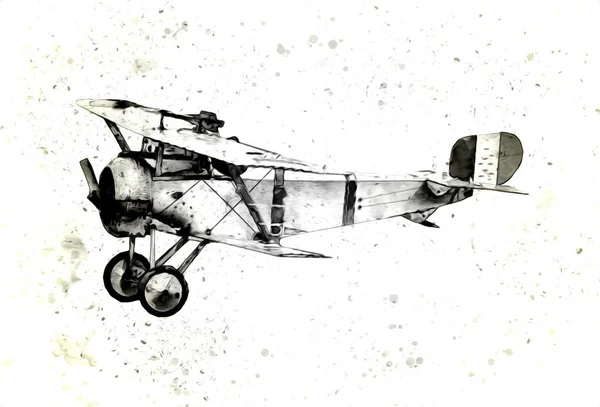 Viejo Avión Combate Aislado Sobre Fondo Blanco Arte Vintage Ilustración —  Fotos de Stock