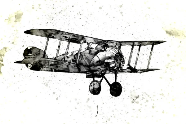 Vieil Avion Chasse Isolé Sur Fond Blanc Art Vintage Illustration — Photo