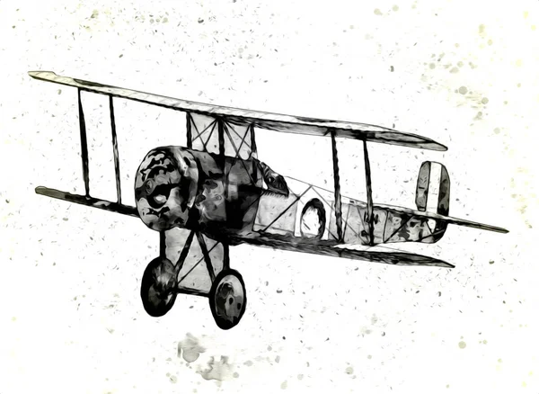 Oud Gevechtsvliegtuig Geïsoleerd Witte Achtergrond Kunst Vintage Retro Illustratie — Stockfoto