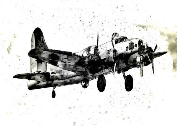 Old Fighter Plane Isolated White Background Art Vintage Retro Illustration — Stock Photo, Image