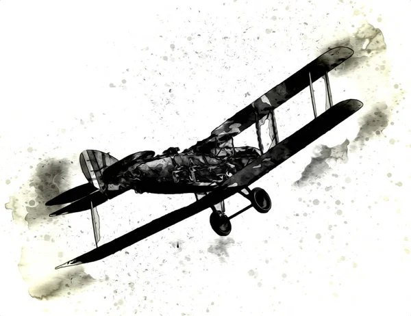 Old Fighter Plane Isolated White Background Art Vintage Retro Illustration — Stock Photo, Image