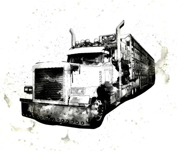 Camion Américain Illustration Couleur Isolé Art Vintage Rétro — Photo