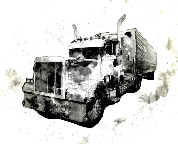 American Truck Illustration Color Isolated Art Vintage Retro – stockfoto