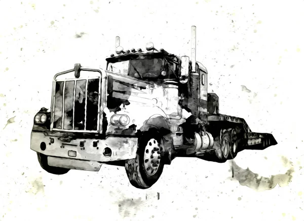 Americký Truck Ilustrace Barva Izolované Umění Vintage Retro — Stock fotografie