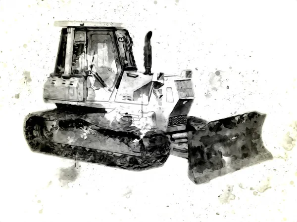 Bulldozer illustration color art grunge drawing vintage