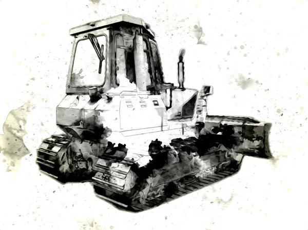 Bulldozer illustration color art grunge drawing vintage