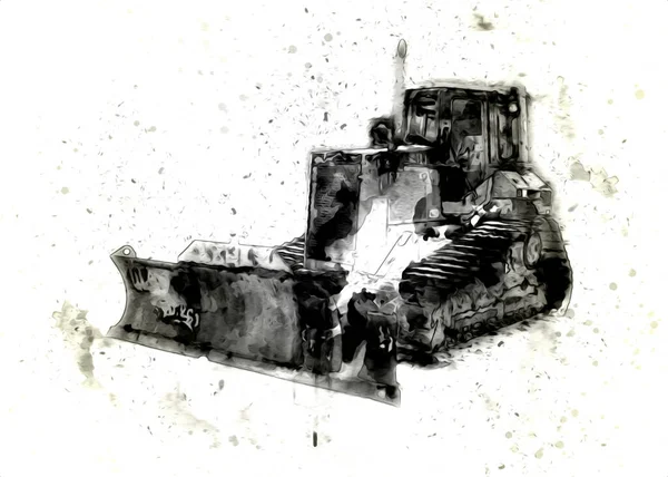 Bulldozer Ilustración Color Arte Grunge Dibujo Vintage —  Fotos de Stock