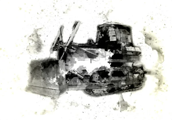 Bulldozer Illustration Couleur Art Grunge Dessin Vintage — Photo