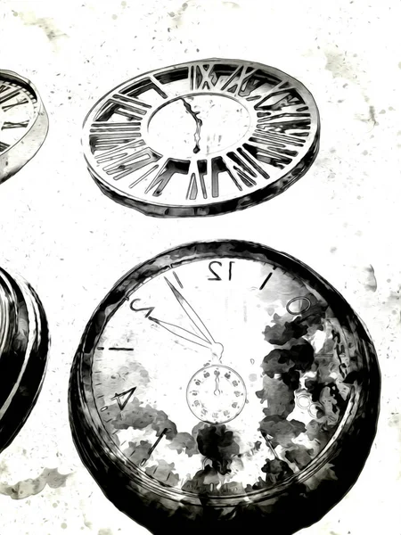 Dials Old Antique Classic Clocks Vintage Paper Background — Stock Photo, Image