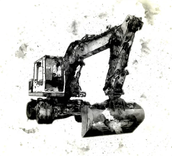 Ekskavatör illüstrasyon izole renk sanat eseri