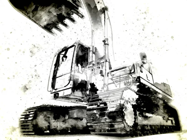 Ekskavatör illüstrasyon izole renk sanat eseri
