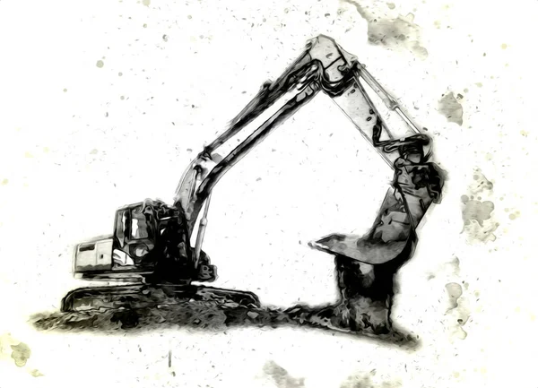 Ekskavatör illüstrasyon izole renk sanat eseri