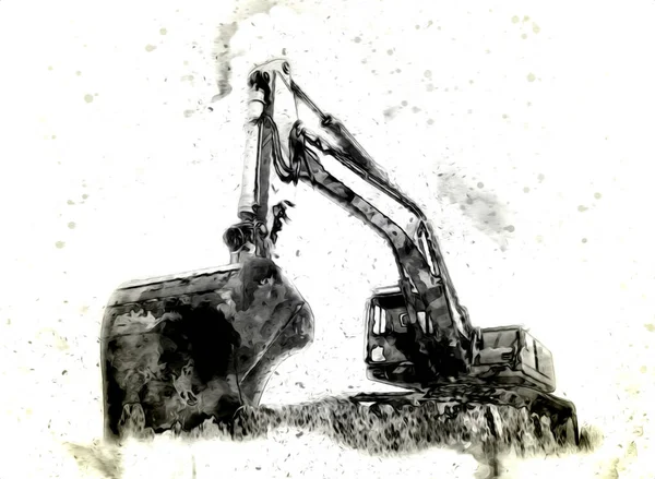 Ekskavatör illüstrasyon izole renk sanat eseri