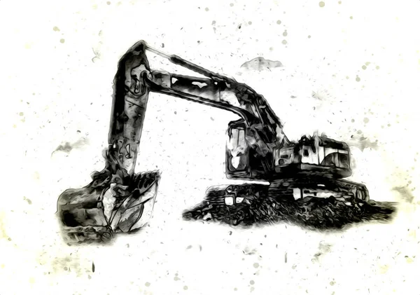 Ekskavatör illüstrasyon izole renk sanat eseri