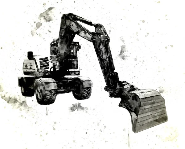 Ekskavatör illüstrasyon izole renk sanat eseri