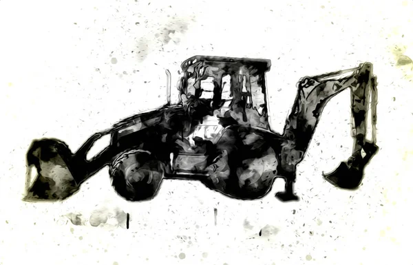 Excavatrice Tracteur Illustration Couleur Isolé Art Travail Antique Vieux — Photo