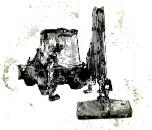 Excavator Tractor Illustration Color Isolated Art Work Antique Old — Stock Photo, Image