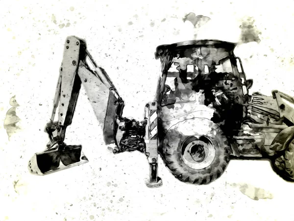 Excavadora Tractor Ilustración Color Aislado Obra Arte Antiguo — Foto de Stock