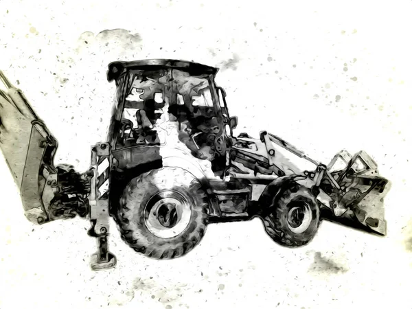 Exkavátor Traktor Illusztráció Szín Elszigetelt Művészet Munka Antik Régi — Stock Fotó