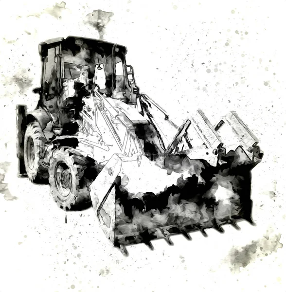 Экскаватор Трактор Иллюстрации Цвета Изолированные Произведения Искусства Антикварной Старой — стоковое фото