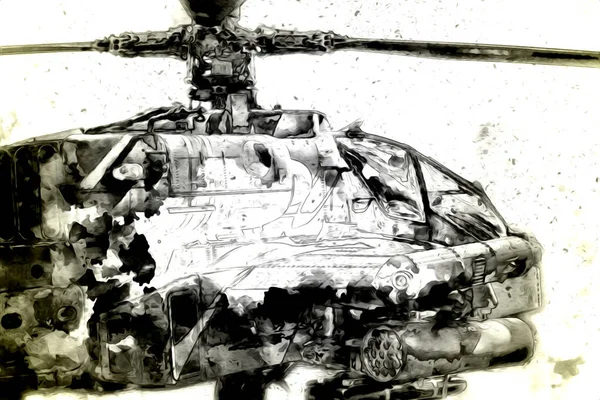 Helicóptero Militar Desenho Ilustração Arte Vintage — Fotografia de Stock