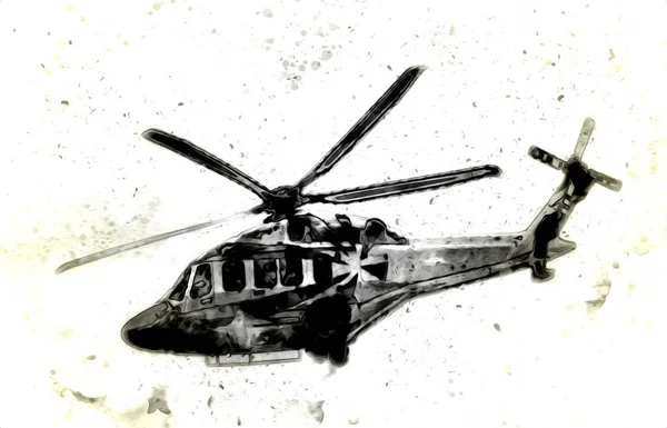 Helicóptero Militar Desenho Ilustração Arte Vintage — Fotografia de Stock