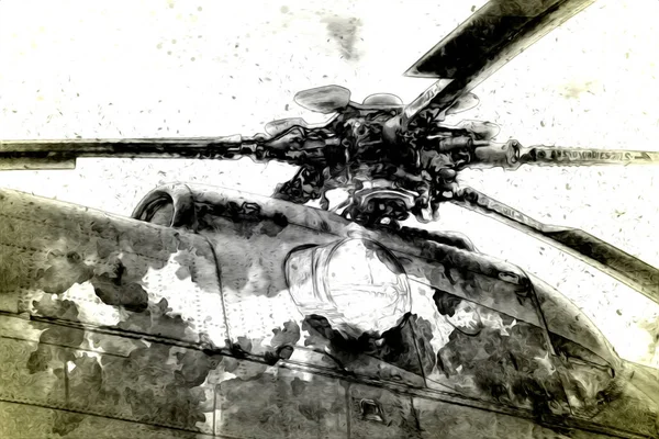 Helicóptero Militar Desenho Ilustração Arte Vintage — Fotografia de Stock