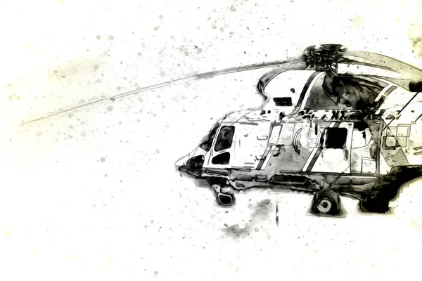 Helicóptero Militar Desenho Ilustração Arte Vintage — Fotografia de Stock