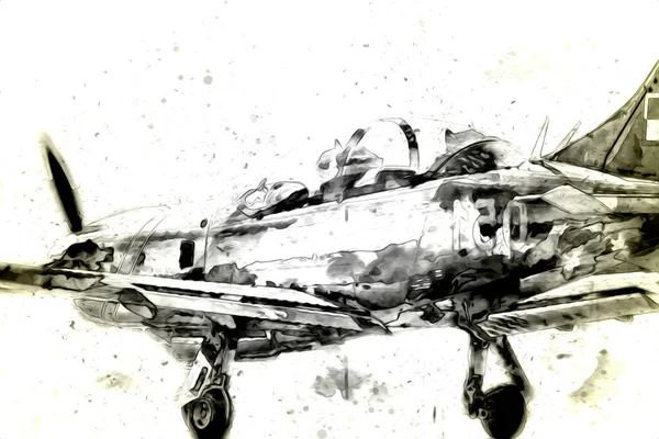 Avion Chasseur Réaction Américain Dessin Illustration Art Vintage — Photo