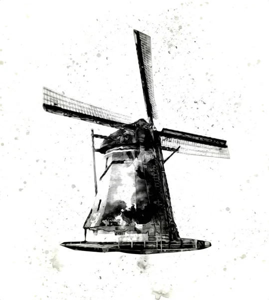 windmill old retro vintage drawing illustration art