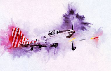 Beyaz arka planda izole edilmiş eski bir savaş uçağı.