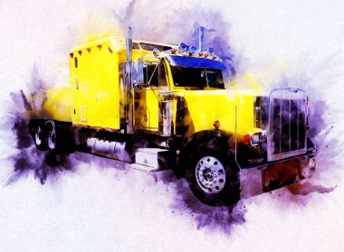 Amerikan kamyon illüstrasyon rengi izole edilmiş eski sanat eseri