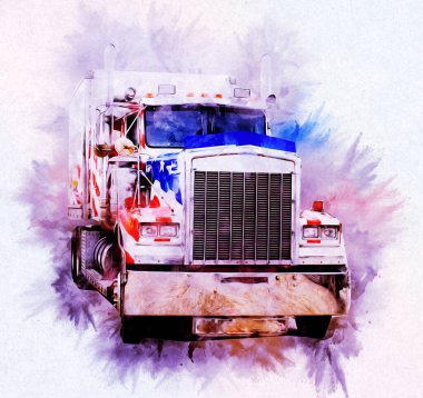 Amerikan kamyon illüstrasyon rengi izole edilmiş eski sanat eseri