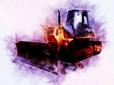 Buldozer illüstrasyon renk sanat grunge vintage çizim