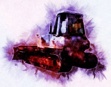 Buldozer illüstrasyon renk sanat grunge vintage çizim