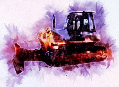 Buldozer illüstrasyon renk sanat grunge vintage çizim