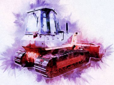 Buldozer illüstrasyon renk sanat grunge vintage çizim