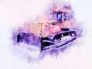 Buldozer illüstrasyon renk sanat grunge vintage çizim