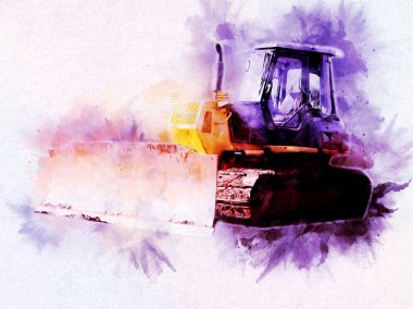 Buldozer illüstrasyon renk sanat grunge vintage çizim