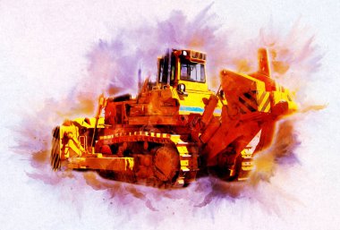 Buldozer illüstrasyon renk sanat grunge vintage çizim