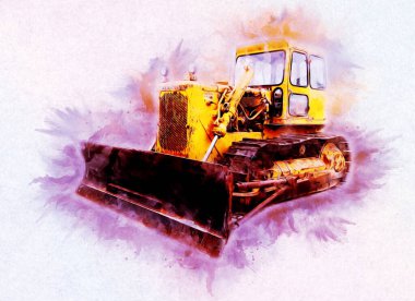 Buldozer illüstrasyon renk sanat grunge vintage çizim