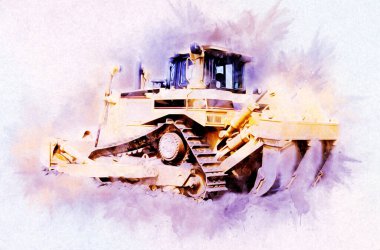 Buldozer illüstrasyon renk sanat grunge vintage çizim