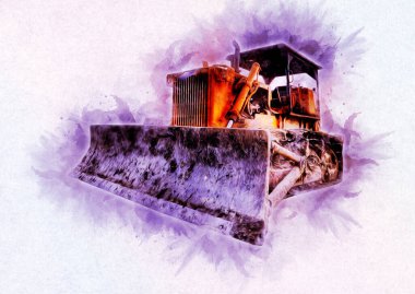 Buldozer illüstrasyon renk sanat grunge vintage çizim