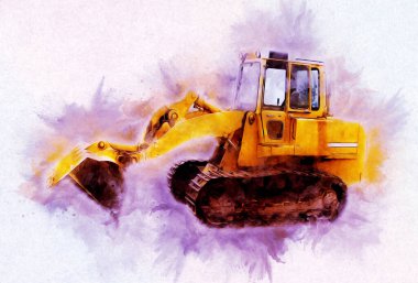 Buldozer illüstrasyon renk sanat grunge vintage çizim