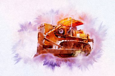 Buldozer illüstrasyon renk sanat grunge vintage çizim